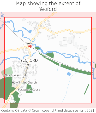 Map showing extent of Yeoford as bounding box