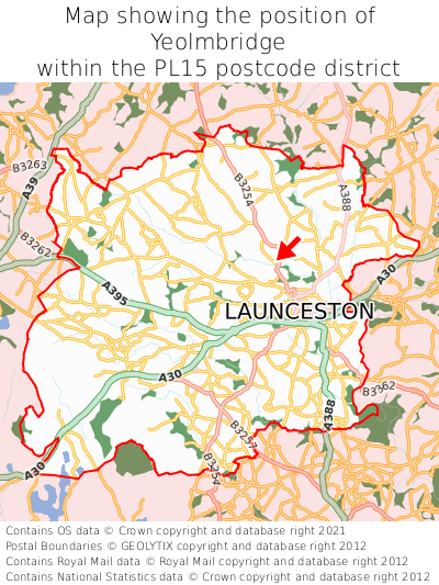 Map showing location of Yeolmbridge within PL15