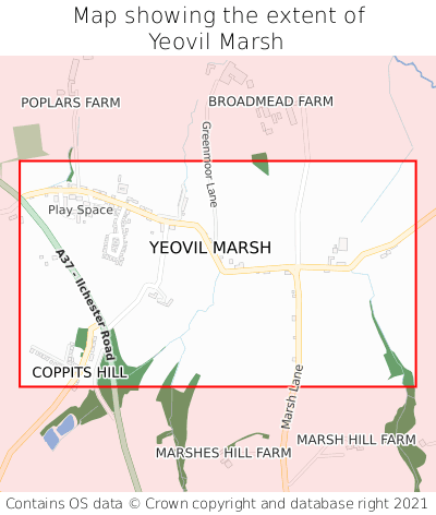 Map showing extent of Yeovil Marsh as bounding box