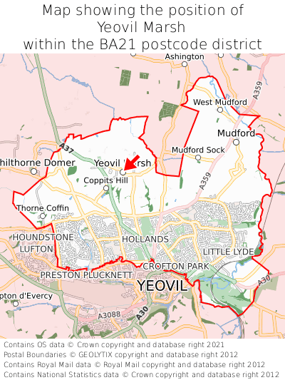 Map showing location of Yeovil Marsh within BA21