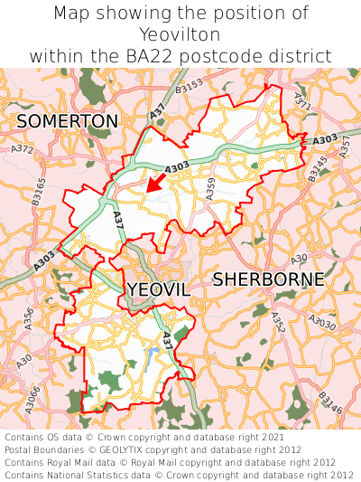 Map showing location of Yeovilton within BA22