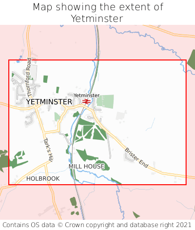 Map showing extent of Yetminster as bounding box