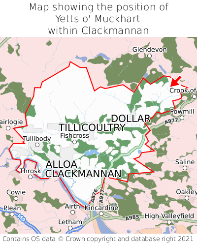 Map showing location of Yetts o' Muckhart within Clackmannan