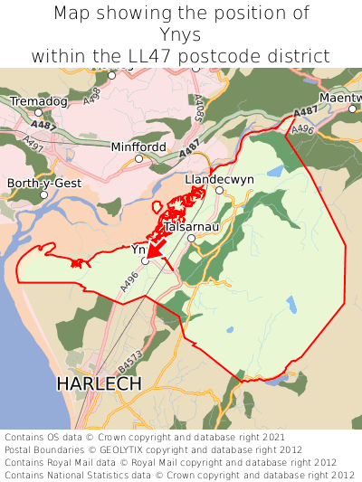 Map showing location of Ynys within LL47