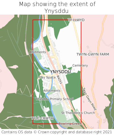 Map showing extent of Ynysddu as bounding box