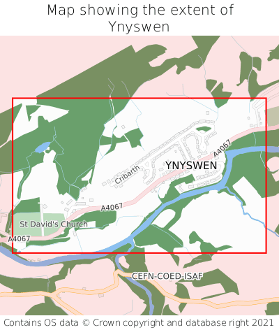 Map showing extent of Ynyswen as bounding box