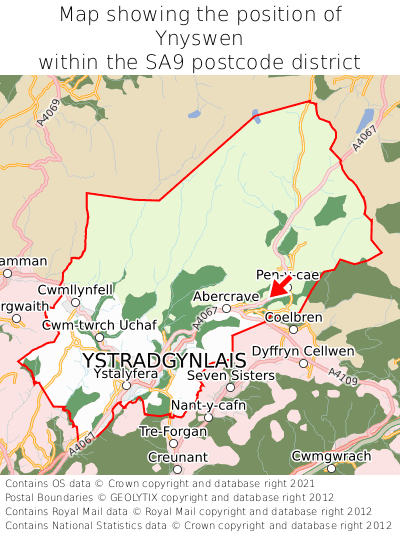 Map showing location of Ynyswen within SA9