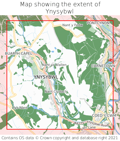 Map showing extent of Ynysybwl as bounding box