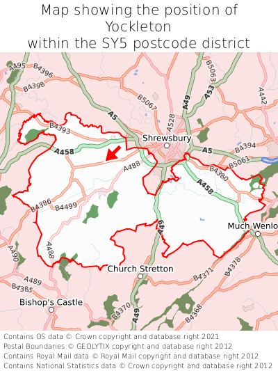 Map showing location of Yockleton within SY5