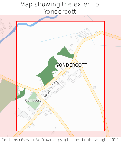 Map showing extent of Yondercott as bounding box