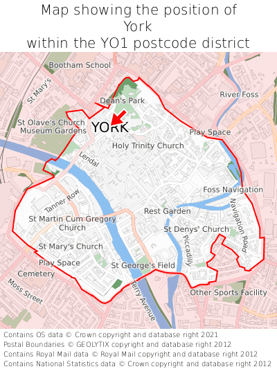 Map showing location of York within YO1