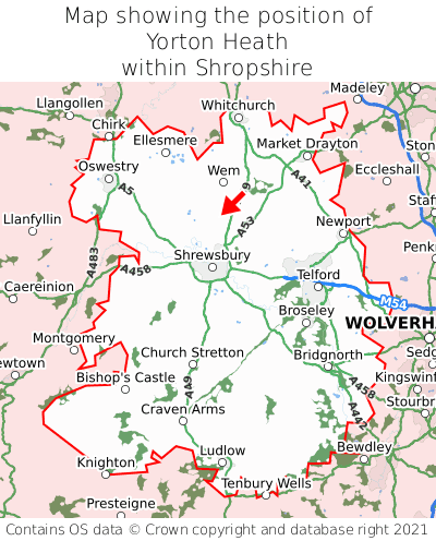 Map showing location of Yorton Heath within Shropshire