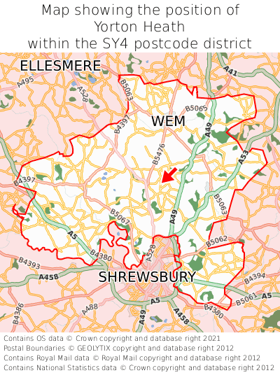 Map showing location of Yorton Heath within SY4