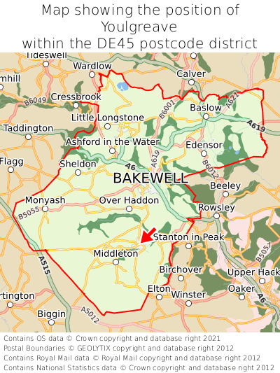 Map showing location of Youlgreave within DE45