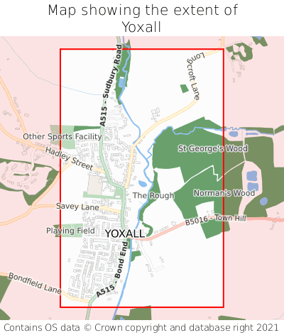 Map showing extent of Yoxall as bounding box
