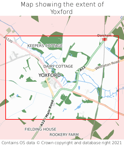 Map showing extent of Yoxford as bounding box