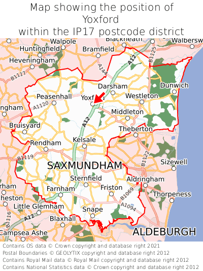 Map showing location of Yoxford within IP17