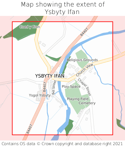 Map showing extent of Ysbyty Ifan as bounding box