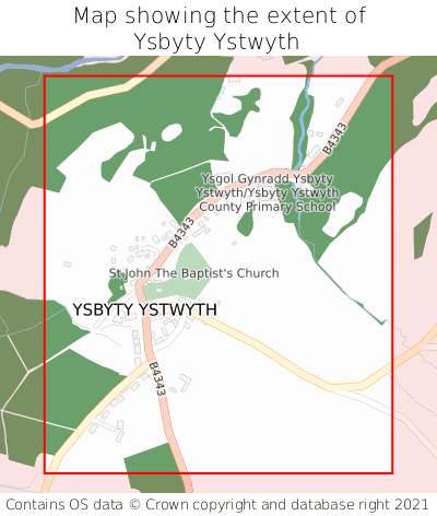 Map showing extent of Ysbyty Ystwyth as bounding box