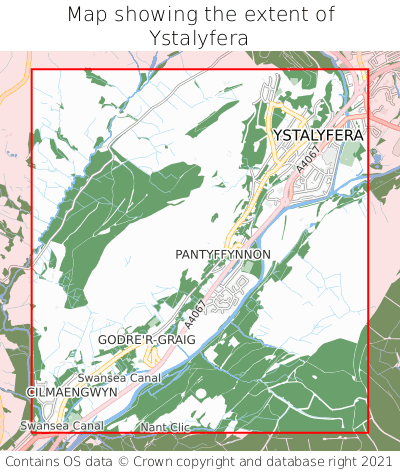 Map showing extent of Ystalyfera as bounding box