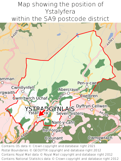 Map showing location of Ystalyfera within SA9