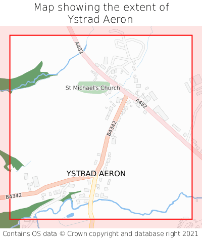 Map showing extent of Ystrad Aeron as bounding box