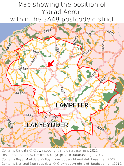 Map showing location of Ystrad Aeron within SA48