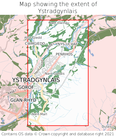 Map showing extent of Ystradgynlais as bounding box