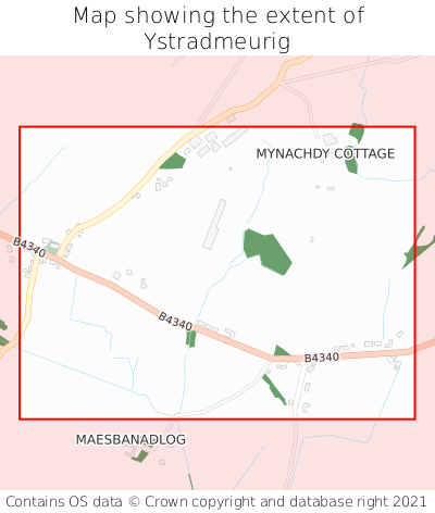 Map showing extent of Ystradmeurig as bounding box