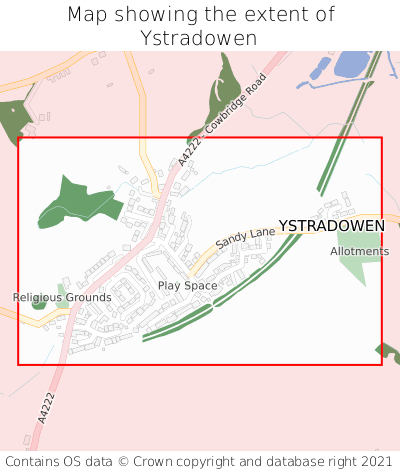 Map showing extent of Ystradowen as bounding box