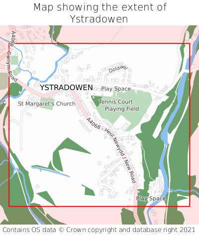 Map showing extent of Ystradowen as bounding box