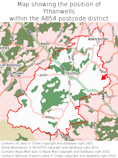 Map showing location of Ythanwells within AB54