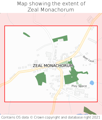 Map showing extent of Zeal Monachorum as bounding box