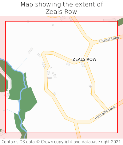 Map showing extent of Zeals Row as bounding box