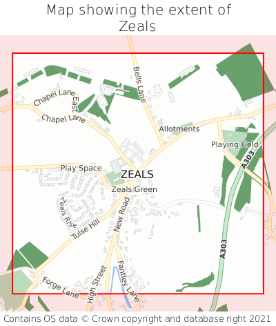 Map showing extent of Zeals as bounding box