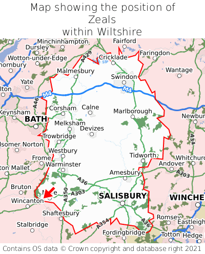 Map showing location of Zeals within Wiltshire