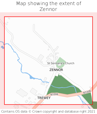 Map showing extent of Zennor as bounding box