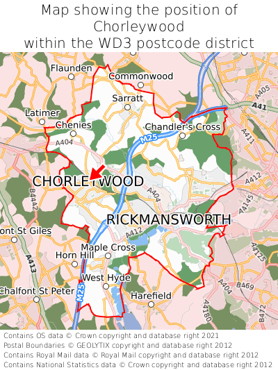 Map showing location of Chorleywood within WD3