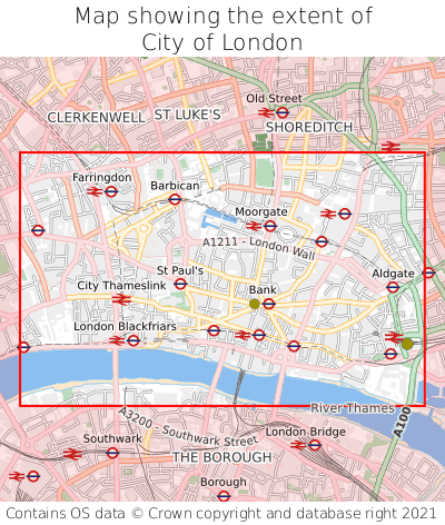 Map showing extent of City of London as bounding box
