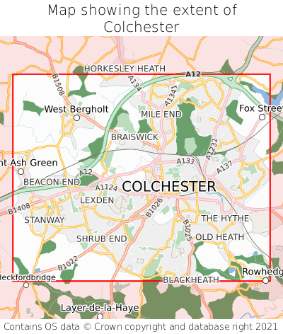 Map showing extent of Colchester as bounding box