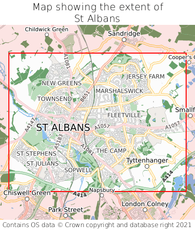 Map showing extent of St Albans as bounding box